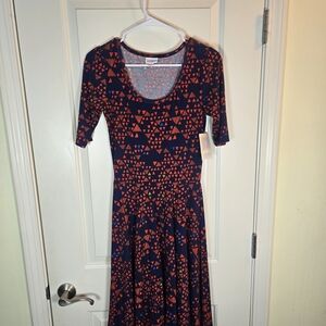 LuLaRoe Blue and Red Triangle Pattern Midi Dress